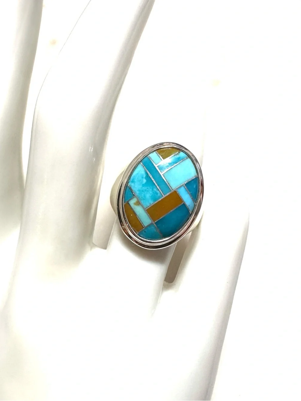 Carolyn Pollack Geometric Blue Turquoise & Jasper Inlay Sterling Silver Ring